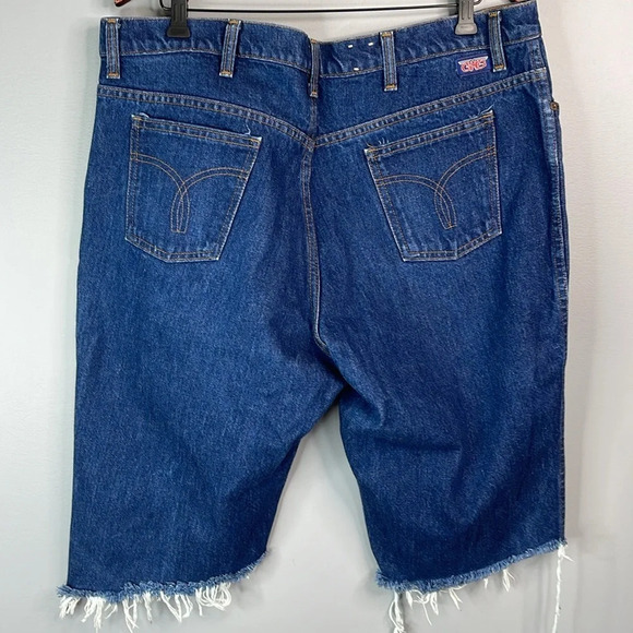 GWG Vintage 80s Upcycled Cutoff Jean Shorts Blue Dark Wash Denim Fray Raw Hem 42 - Picture 5 of 9